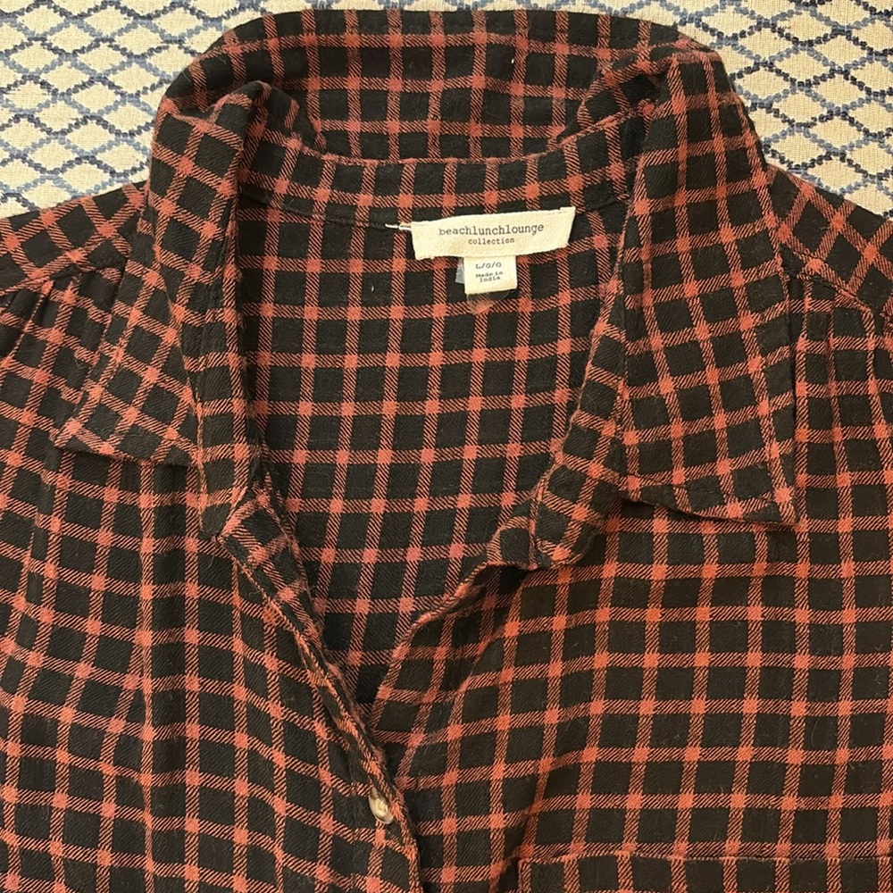 Beachlunchlounge Brown/Black Check Button-down Shirt (L)